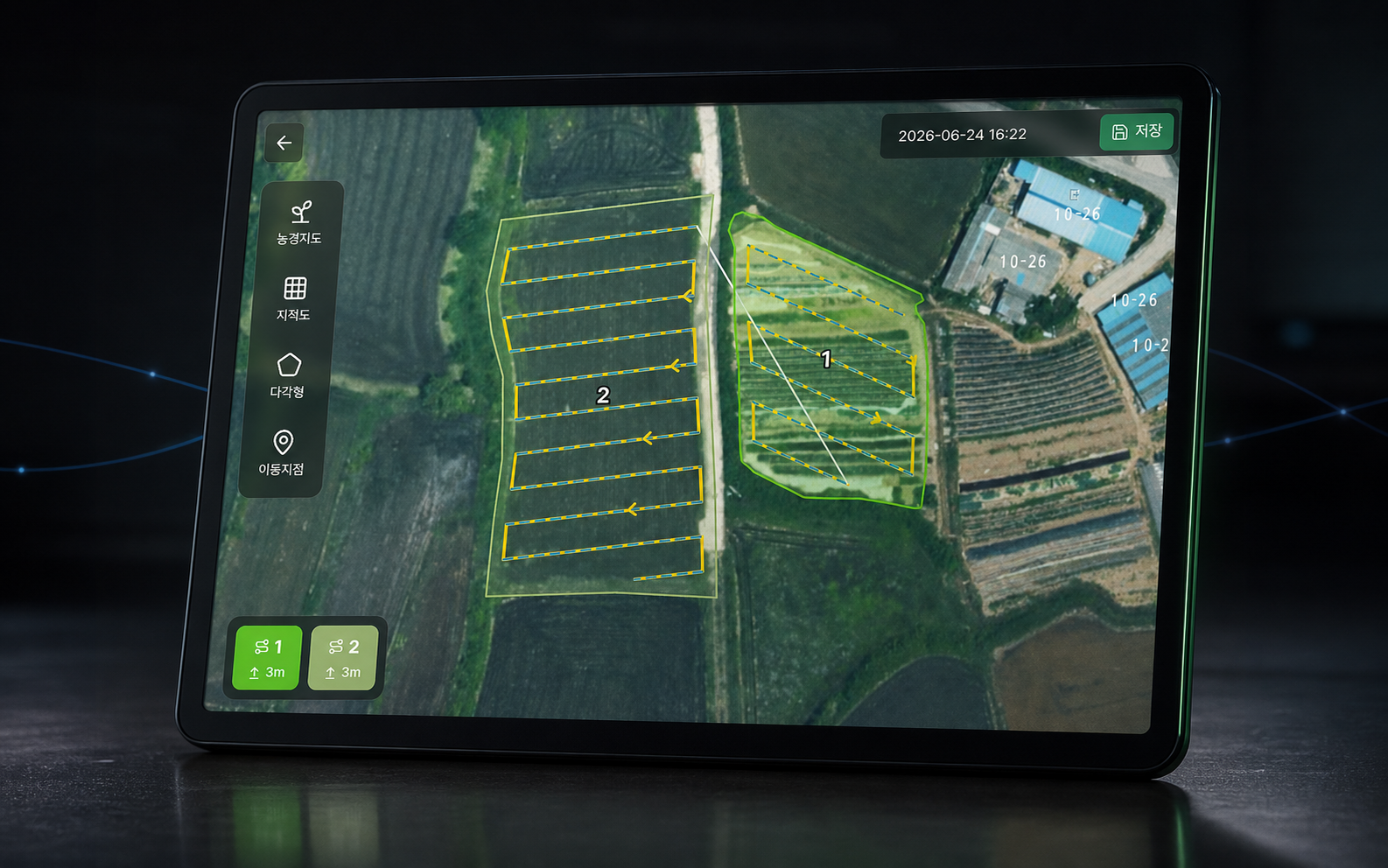 The DANBEE FLY app planning an agricultural mission route